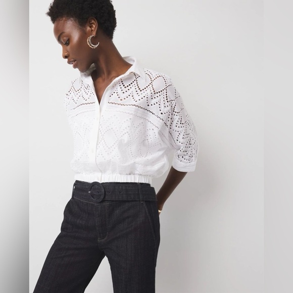 White House Black Market Tops - NWT WHBM Kimono Sleeve Eyelet Shirt Blouse - size small - white